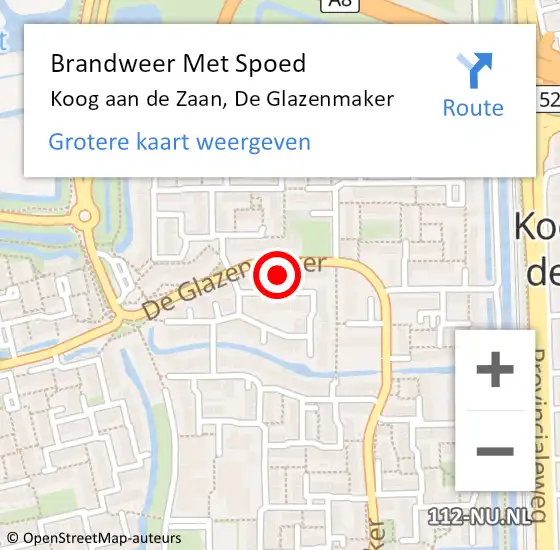 Locatie op kaart van de 112 melding: Brandweer Met Spoed Naar Koog aan de Zaan, De Glazenmaker op 15 maart 2023 21:46