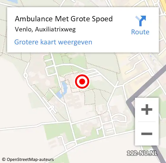 Locatie op kaart van de 112 melding: Ambulance Met Grote Spoed Naar Venlo, Auxiliatrixweg op 15 maart 2023 21:56