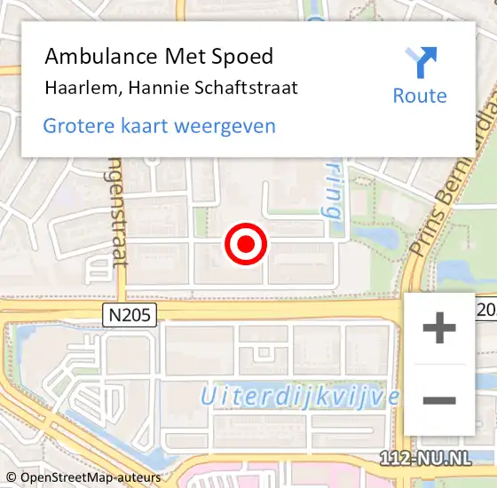 Locatie op kaart van de 112 melding: Ambulance Met Spoed Naar Haarlem, Hannie Schaftstraat op 15 maart 2023 22:16