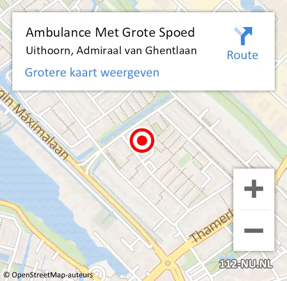 Locatie op kaart van de 112 melding: Ambulance Met Grote Spoed Naar Uithoorn, Admiraal van Ghentlaan op 15 maart 2023 23:17