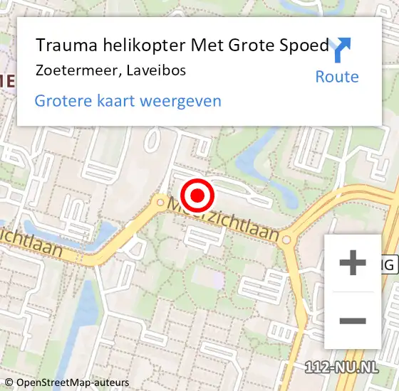 Locatie op kaart van de 112 melding: Trauma helikopter Met Grote Spoed Naar Zoetermeer, Laveibos op 15 maart 2023 23:42