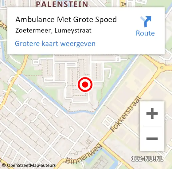 Locatie op kaart van de 112 melding: Ambulance Met Grote Spoed Naar Zoetermeer, Lumeystraat op 16 maart 2023 00:35