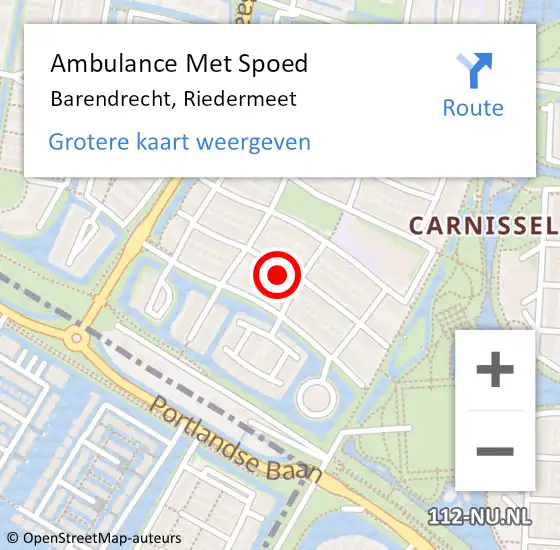 Locatie op kaart van de 112 melding: Ambulance Met Spoed Naar Barendrecht, Riedermeet op 16 maart 2023 01:32