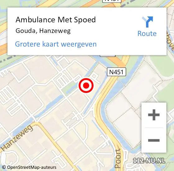 Locatie op kaart van de 112 melding: Ambulance Met Spoed Naar Gouda, Hanzeweg op 16 maart 2023 02:13