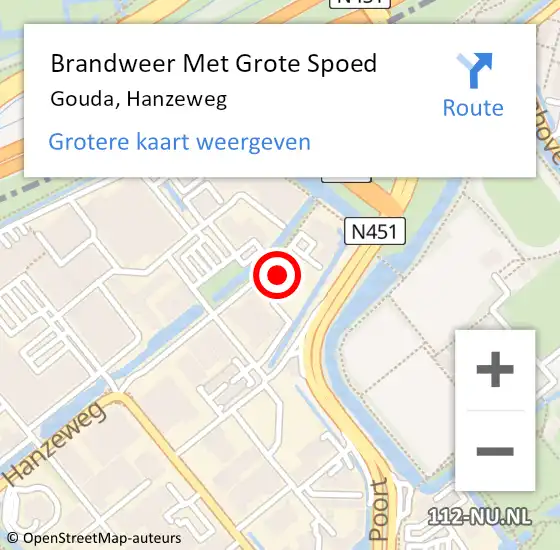 Locatie op kaart van de 112 melding: Brandweer Met Grote Spoed Naar Gouda, Hanzeweg op 16 maart 2023 02:13