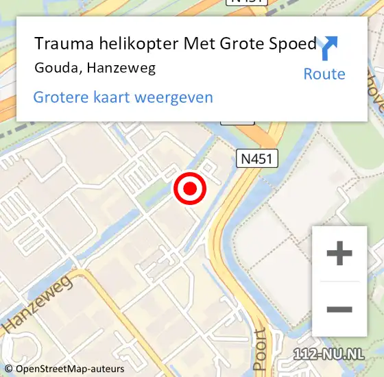 Locatie op kaart van de 112 melding: Trauma helikopter Met Grote Spoed Naar Gouda, Hanzeweg op 16 maart 2023 02:18