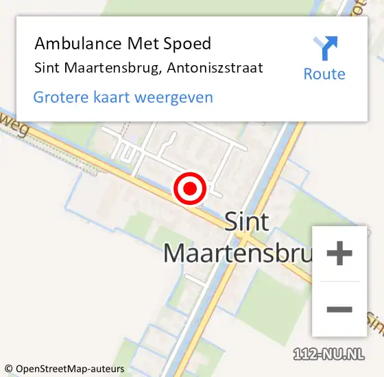 Locatie op kaart van de 112 melding: Ambulance Met Spoed Naar Sint Maartensbrug, Antoniszstraat op 16 maart 2023 03:43