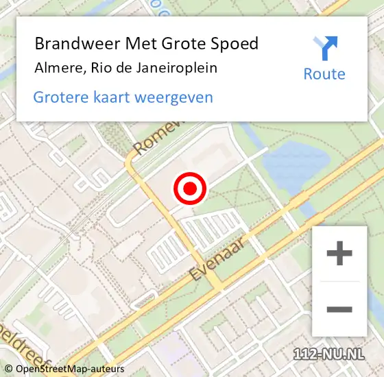 Locatie op kaart van de 112 melding: Brandweer Met Grote Spoed Naar Almere, Rio de Janeiroplein op 16 maart 2023 05:20