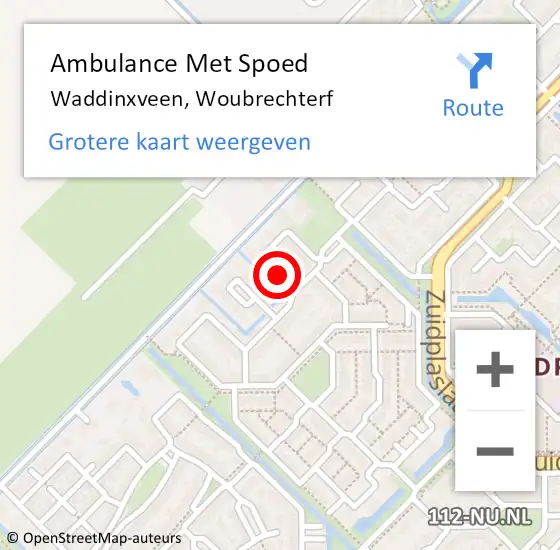 Locatie op kaart van de 112 melding: Ambulance Met Spoed Naar Waddinxveen, Woubrechterf op 16 maart 2023 07:06