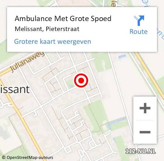 Locatie op kaart van de 112 melding: Ambulance Met Grote Spoed Naar Melissant, Pieterstraat op 16 maart 2023 09:02