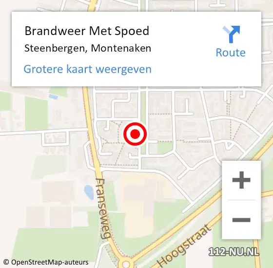 Locatie op kaart van de 112 melding: Brandweer Met Spoed Naar Steenbergen, Montenaken op 16 maart 2023 09:49