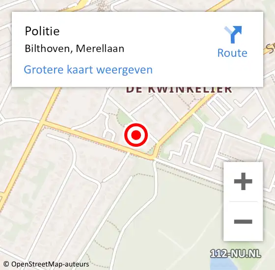 Locatie op kaart van de 112 melding: Politie Bilthoven, Merellaan op 16 maart 2023 09:52