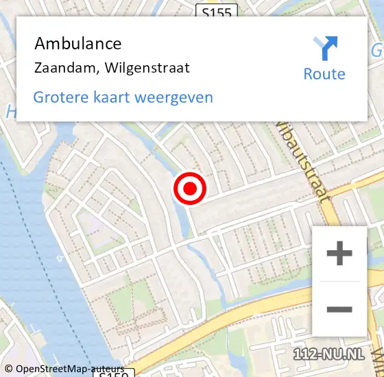 Locatie op kaart van de 112 melding: Ambulance Zaandam, Wilgenstraat op 16 maart 2023 10:12