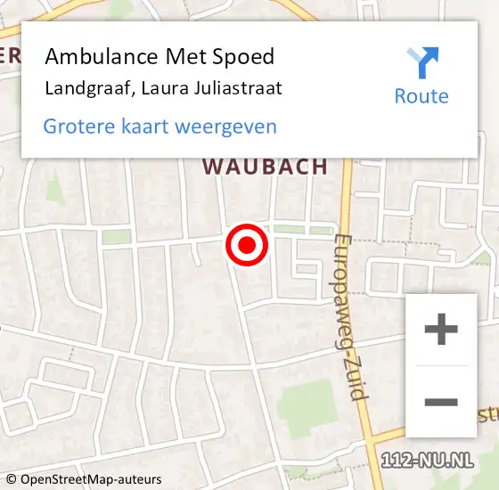 Locatie op kaart van de 112 melding: Ambulance Met Spoed Naar Landgraaf, Laura Juliastraat op 11 oktober 2013 22:24