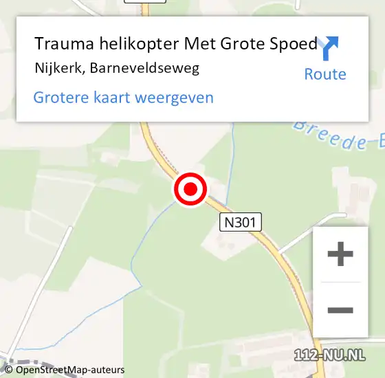 Locatie op kaart van de 112 melding: Trauma helikopter Met Grote Spoed Naar Nijkerk, Barneveldseweg op 16 maart 2023 11:38