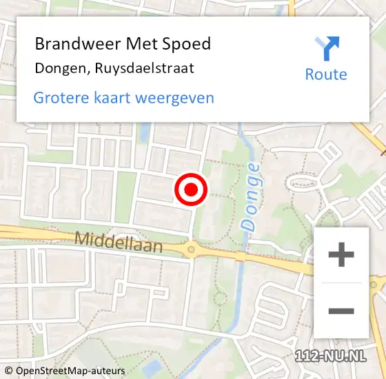 Locatie op kaart van de 112 melding: Brandweer Met Spoed Naar Dongen, Ruysdaelstraat op 19 augustus 2014 07:22