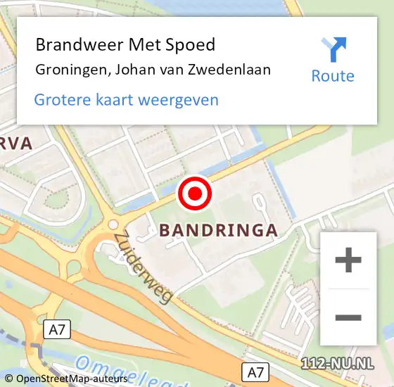 Locatie op kaart van de 112 melding: Brandweer Met Spoed Naar Groningen, Johan van Zwedenlaan op 16 maart 2023 11:48