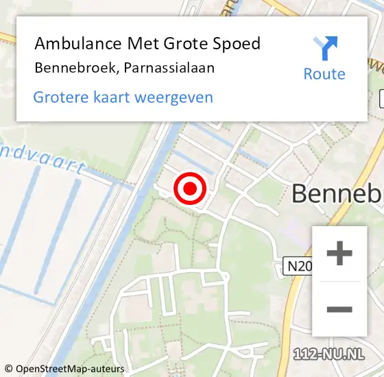 Locatie op kaart van de 112 melding: Ambulance Met Grote Spoed Naar Bennebroek, Parnassialaan op 16 maart 2023 12:21
