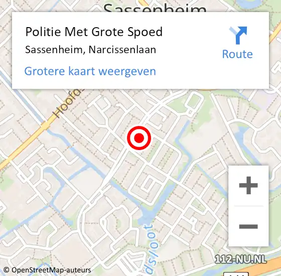 Locatie op kaart van de 112 melding: Politie Met Grote Spoed Naar Sassenheim, Narcissenlaan op 16 maart 2023 12:40