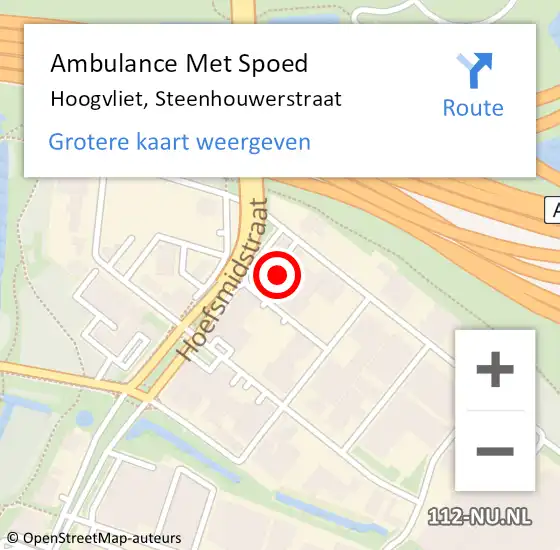 Locatie op kaart van de 112 melding: Ambulance Met Spoed Naar Hoogvliet, Steenhouwerstraat op 16 maart 2023 12:58