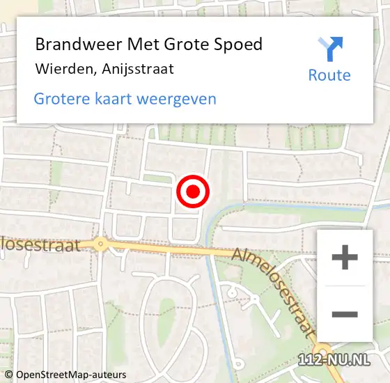 Locatie op kaart van de 112 melding: Brandweer Met Grote Spoed Naar Wierden, Anijsstraat op 16 maart 2023 13:08