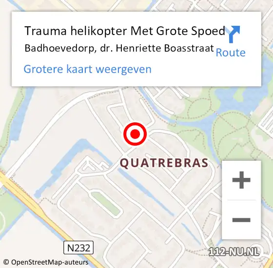 Locatie op kaart van de 112 melding: Trauma helikopter Met Grote Spoed Naar Badhoevedorp, dr. Henriette Boasstraat op 16 maart 2023 13:33