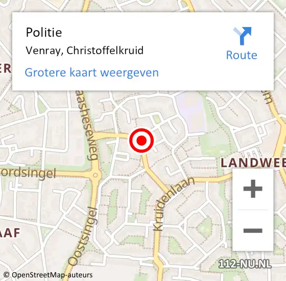 Locatie op kaart van de 112 melding: Politie Venray, Christoffelkruid op 16 maart 2023 13:33