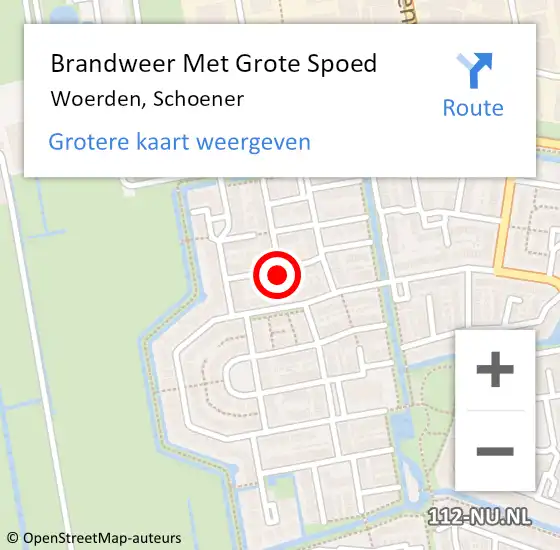 Locatie op kaart van de 112 melding: Brandweer Met Grote Spoed Naar Woerden, Schoener op 16 maart 2023 13:44