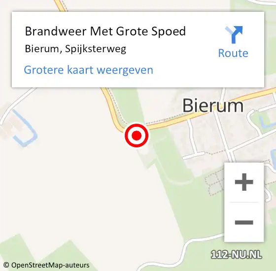 Locatie op kaart van de 112 melding: Brandweer Met Grote Spoed Naar Bierum, Spijksterweg op 16 maart 2023 13:49