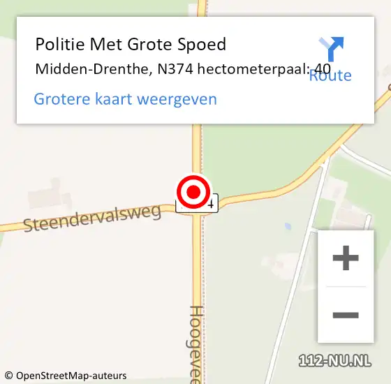 Locatie op kaart van de 112 melding: Politie Met Grote Spoed Naar Midden-Drenthe, N374 hectometerpaal: 40 op 16 maart 2023 13:57