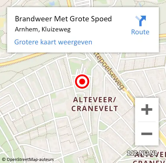 Locatie op kaart van de 112 melding: Brandweer Met Grote Spoed Naar Arnhem, Kluizeweg op 16 maart 2023 14:25