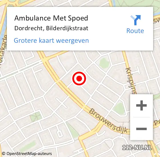 Locatie op kaart van de 112 melding: Ambulance Met Spoed Naar Dordrecht, Bilderdijkstraat op 16 maart 2023 14:39