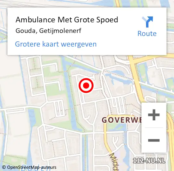 Locatie op kaart van de 112 melding: Ambulance Met Grote Spoed Naar Gouda, Getijmolenerf op 16 maart 2023 14:43