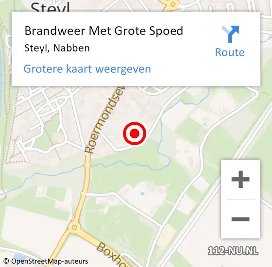 Locatie op kaart van de 112 melding: Brandweer Met Grote Spoed Naar Steyl, Nabben op 16 maart 2023 15:24