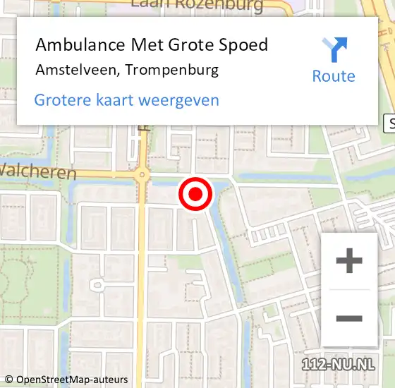 Locatie op kaart van de 112 melding: Ambulance Met Grote Spoed Naar Amstelveen, Trompenburg op 16 maart 2023 15:36