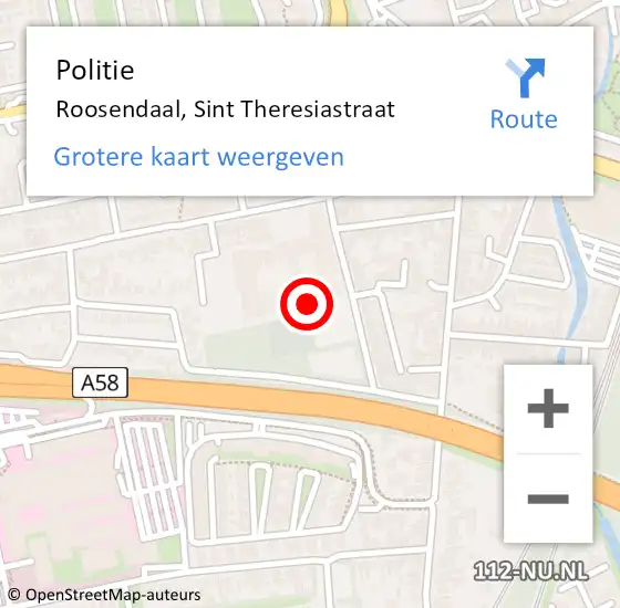 Locatie op kaart van de 112 melding: Politie Roosendaal, Sint Theresiastraat op 16 maart 2023 15:39