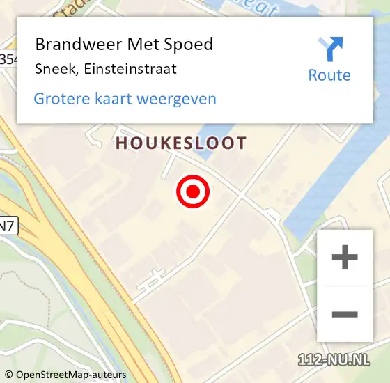 Locatie op kaart van de 112 melding: Brandweer Met Spoed Naar Sneek, Einsteinstraat op 16 maart 2023 15:43