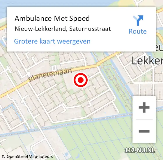 Locatie op kaart van de 112 melding: Ambulance Met Spoed Naar Nieuw-Lekkerland, Saturnusstraat op 16 maart 2023 16:10