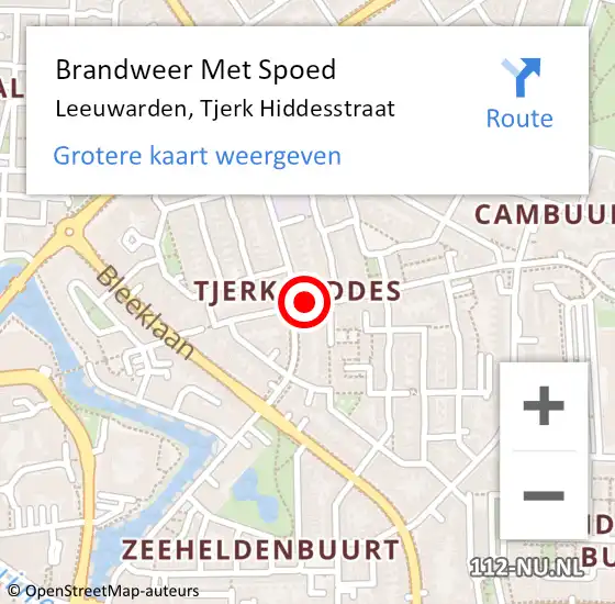 Locatie op kaart van de 112 melding: Brandweer Met Spoed Naar Leeuwarden, Tjerk Hiddesstraat op 16 maart 2023 16:25