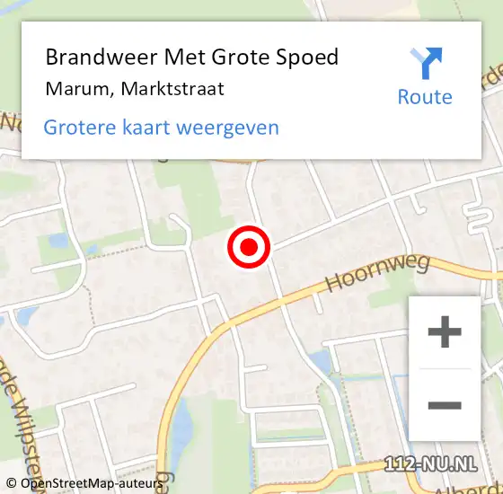 Locatie op kaart van de 112 melding: Brandweer Met Grote Spoed Naar Marum, Marktstraat op 16 maart 2023 16:28