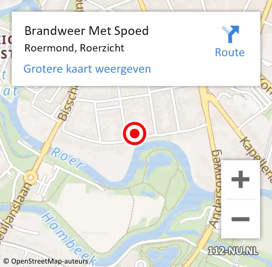 Locatie op kaart van de 112 melding: Brandweer Met Spoed Naar Roermond, Roerzicht op 16 maart 2023 16:34