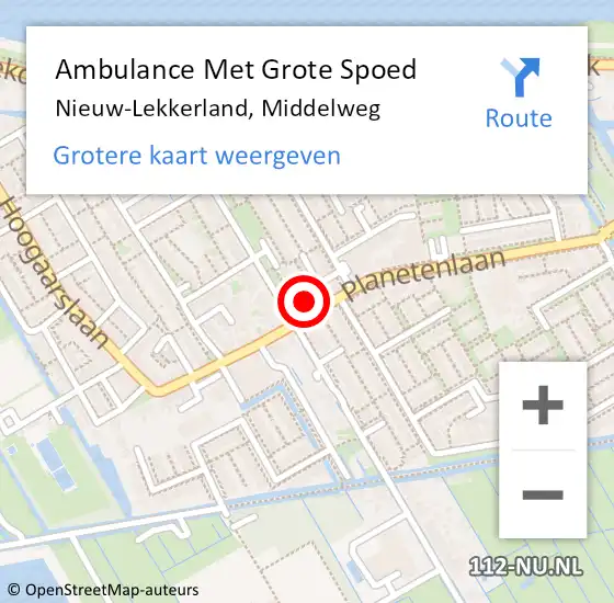 Locatie op kaart van de 112 melding: Ambulance Met Grote Spoed Naar Nieuw-Lekkerland, Middelweg op 16 maart 2023 17:03