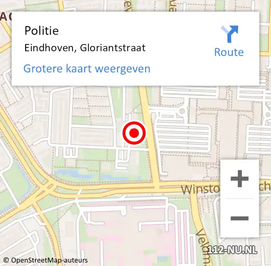 Locatie op kaart van de 112 melding: Politie Eindhoven, Gloriantstraat op 16 maart 2023 17:08