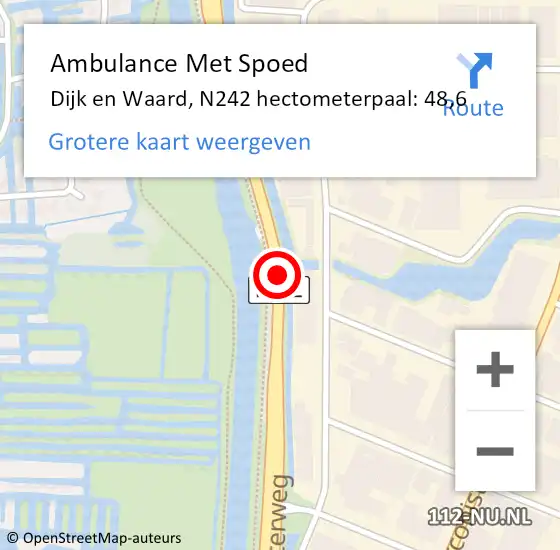 Locatie op kaart van de 112 melding: Ambulance Met Spoed Naar Dijk en Waard, N242 hectometerpaal: 48,6 op 16 maart 2023 17:30