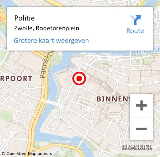 Locatie op kaart van de 112 melding: Politie Zwolle, Rodetorenplein op 16 maart 2023 17:34