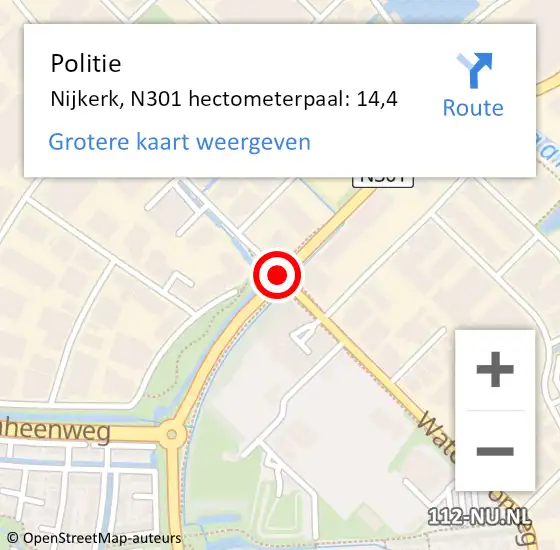 Locatie op kaart van de 112 melding: Politie Nijkerk, N301 hectometerpaal: 14,4 op 16 maart 2023 17:34