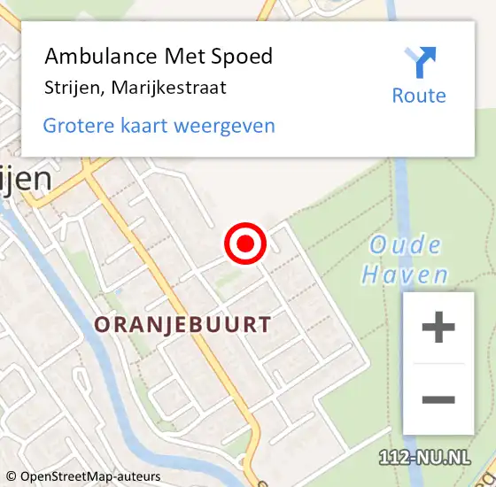 Locatie op kaart van de 112 melding: Ambulance Met Spoed Naar Strijen, Marijkestraat op 16 maart 2023 17:45