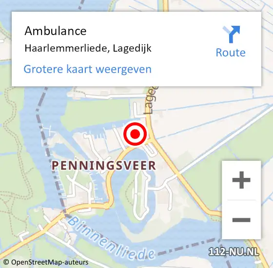 Locatie op kaart van de 112 melding: Ambulance Haarlemmerliede, Lagedijk op 16 maart 2023 17:53