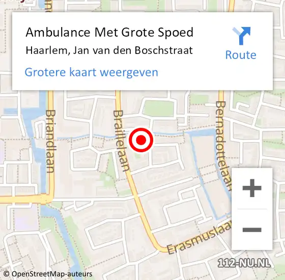 Locatie op kaart van de 112 melding: Ambulance Met Grote Spoed Naar Haarlem, Jan van den Boschstraat op 16 maart 2023 18:19