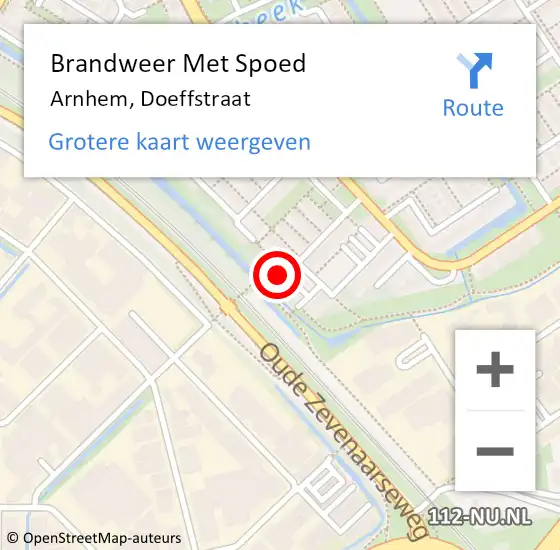 Locatie op kaart van de 112 melding: Brandweer Met Spoed Naar Arnhem, Doeffstraat op 16 maart 2023 18:24